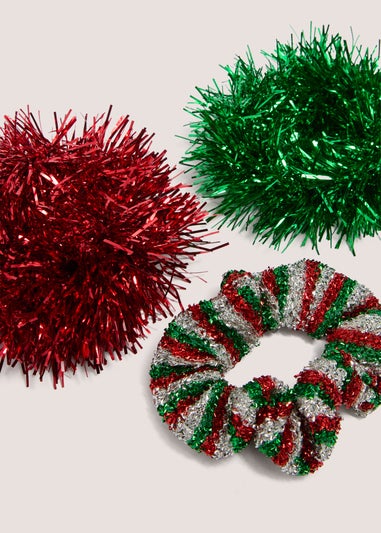 3 Pack Multicoloured Tinsel Scrunchies