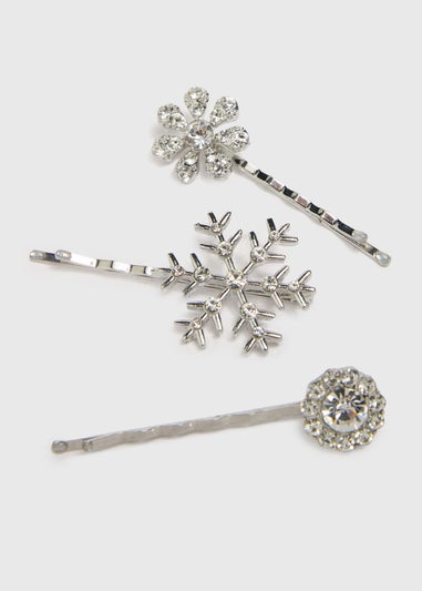 3 Pack Silver Snowflake Hair Clips