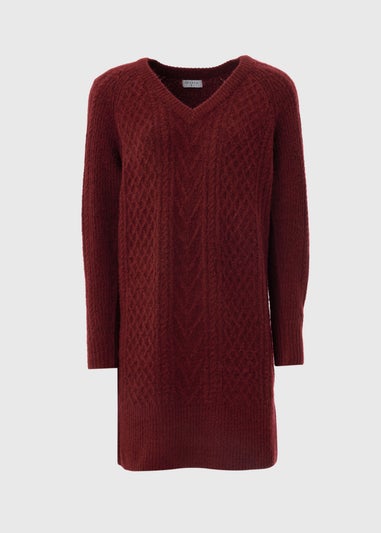 Burgundy Knitted Cable Dress