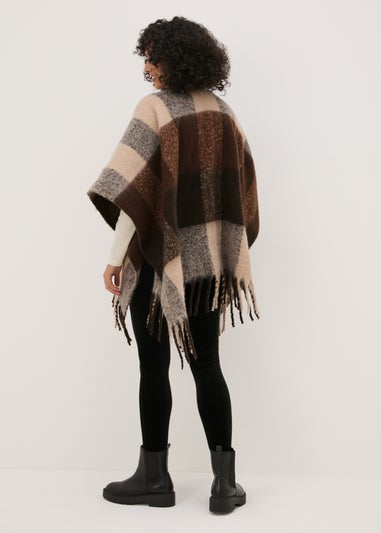 Brown Check Brushed Shawl