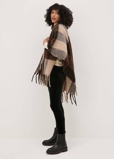 Brown Check Brushed Shawl