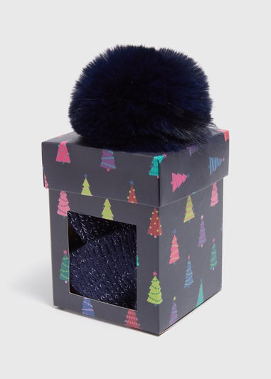 Navy Sparkle Beanie In A Box