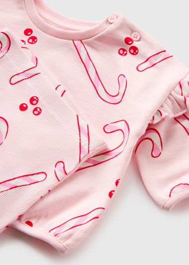 Baby Pink Candy Cane Sweatshirt & Leggings Set (Newborn-23mths)