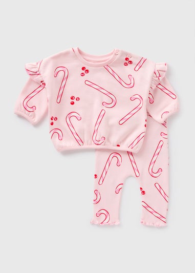 Baby Pink Candy Cane Sweatshirt & Leggings Set (Newborn-23mths)