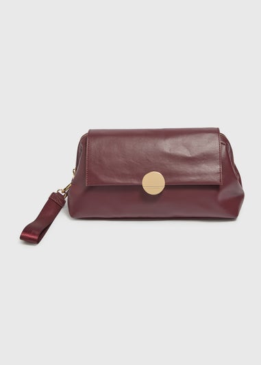 Burgundy Oversized Hardware Detail Clutch