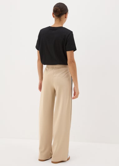 Stone Side Stripe Wide Leg Trousers