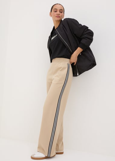 Stone Side Stripe Wide Leg Trousers