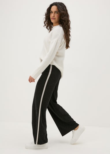 Black Wide Leg Sparkle Stripe Trousers