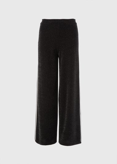 Black Wide Leg Sparkle Stripe Trousers