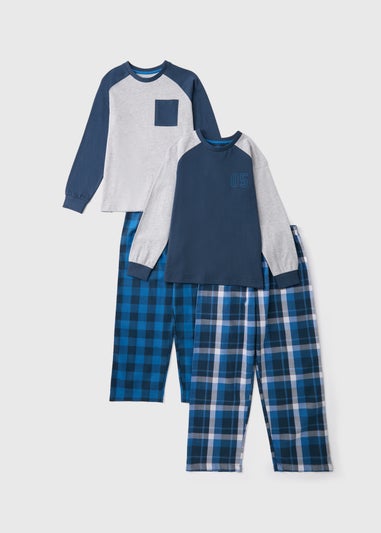 2 Pack Boys Blue Pyjama Sets (Younger 10-Older 12)