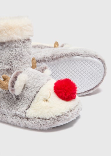 Winter Poem Grey Reindeer Slipper Boots