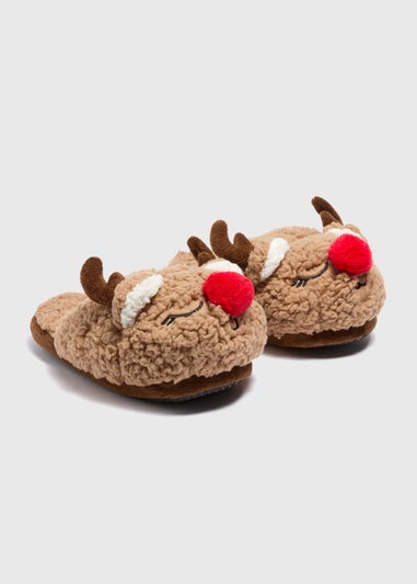 Brown Reindeer Mule Slippers