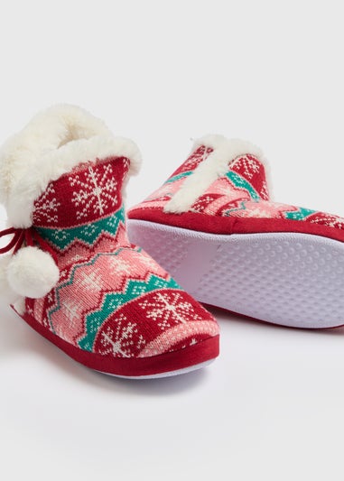 Red Fairisle Boot Slippers