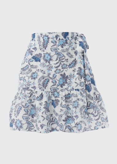 White Floral Mini Wrap Skirt