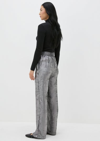 Silver Wide Leg Textured Trousers