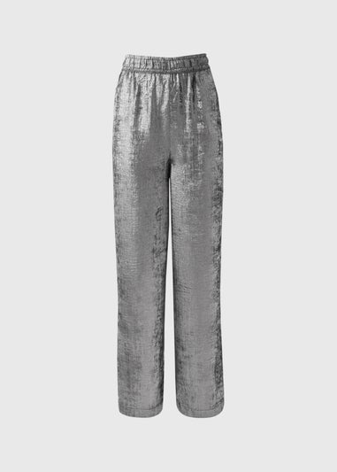 Silver Wide Leg Textured Trousers