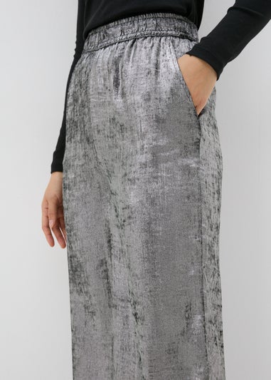 Silver Wide Leg Textured Trousers