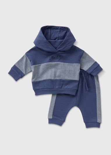 Baby Navy Herringbone Hoodie & Jogging Bottoms Set (Newborn-23mths)