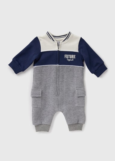 Baby Grey Baseball Collar Romper (Newborn-23mths)