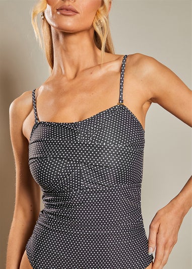 In The Style Black Polka Dot Ruched Swimsuit