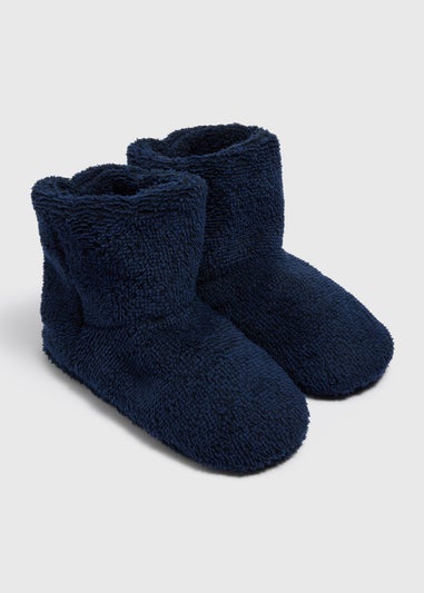 Navy Fluffy Gown Slipper Boots