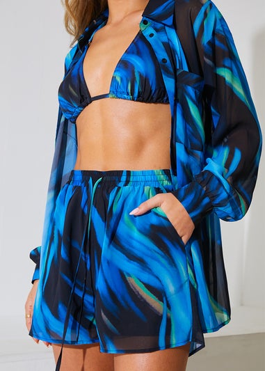 In The Style Perrie Sian Blue Abstract Print Co Ord Shorts