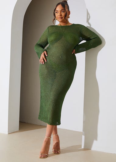 In The Style Perrie Sian Green Sequin Knitted Maxi Dress