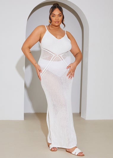 In The Style Perrie Sian Cream Side Split Crochet Maxi Dress