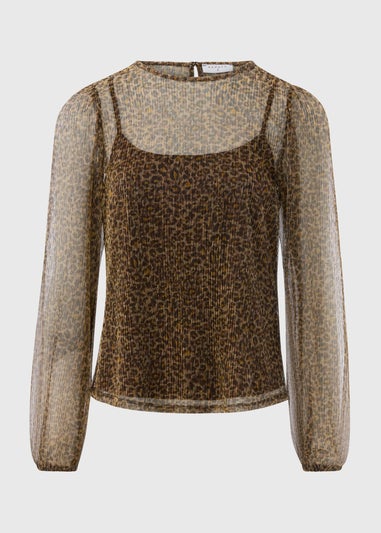 Brown Animal Mesh Blouse