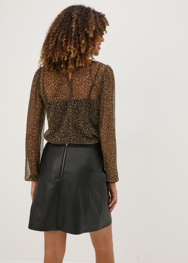 Brown Animal Mesh Blouse