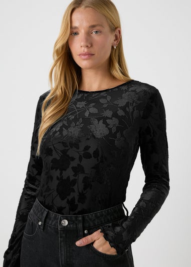 Black Velour Lace High Neck Top