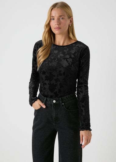 Black Velour Lace High Neck Top