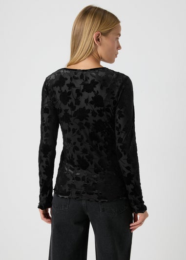 Black Velour Lace High Neck Top