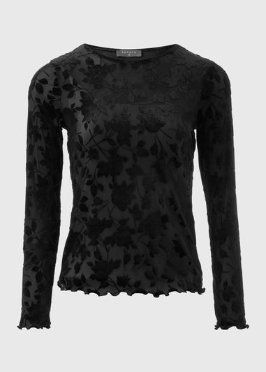 Black Velour Lace High Neck Top