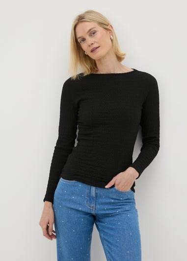 Black Long Sleeve Textured Top