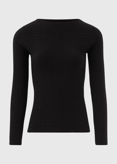 Black Long Sleeve Textured Top