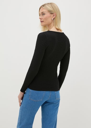 Black Long Sleeve Textured Top