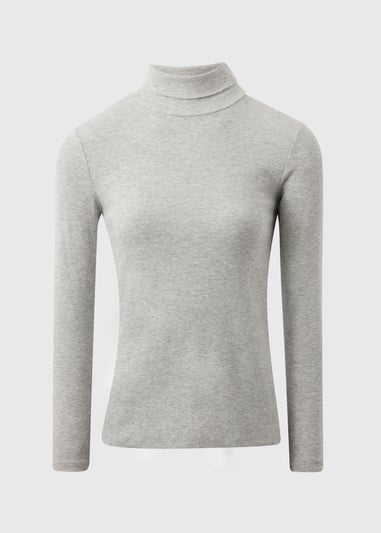 Grey Ribbed Roll Neck Top