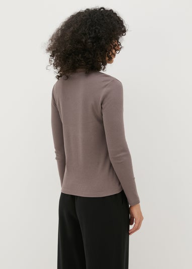 Brown Ribbed Roll Neck Top