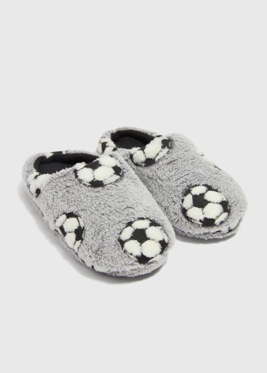 Boys Grey Football Mule Slippers (Younger 10-Older 6)