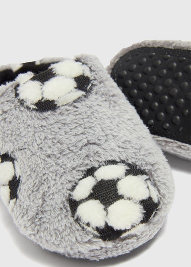 Boys Grey Football Mule Slippers (Younger 10-Older 6)