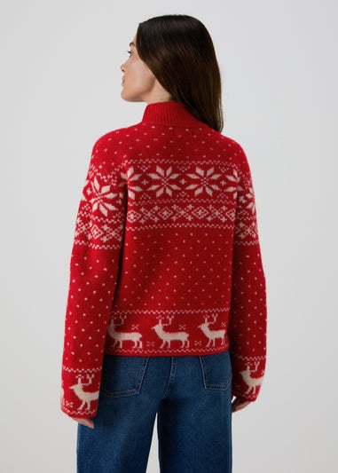 Red Fairisle Half Zip