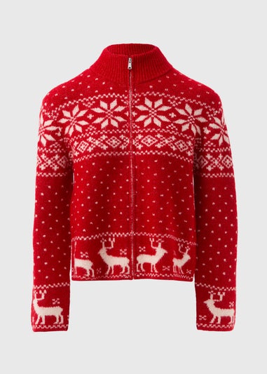 Red Fairisle Half Zip