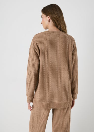 Brown Cable Knit Sweatshirt