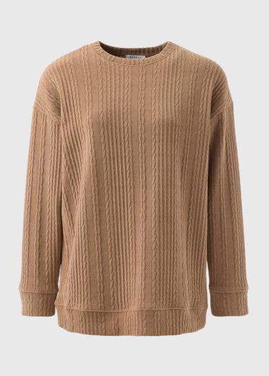 Brown Cable Knit Sweatshirt