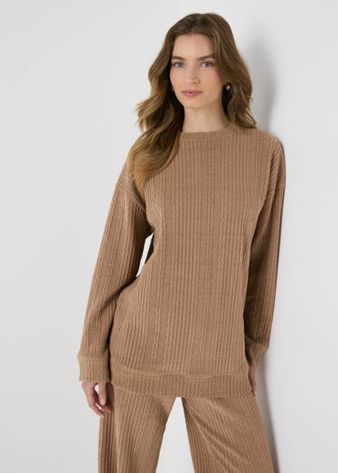 Brown Cable Knit Sweatshirt