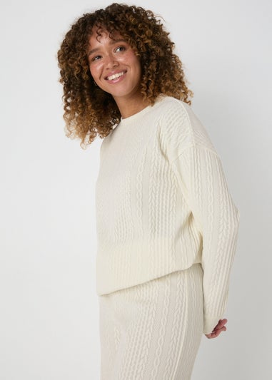 Cream Cable Knit Sweatshirt