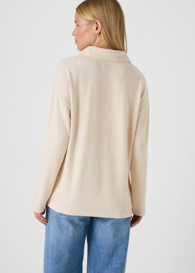 Beige Collared V-Neck Top