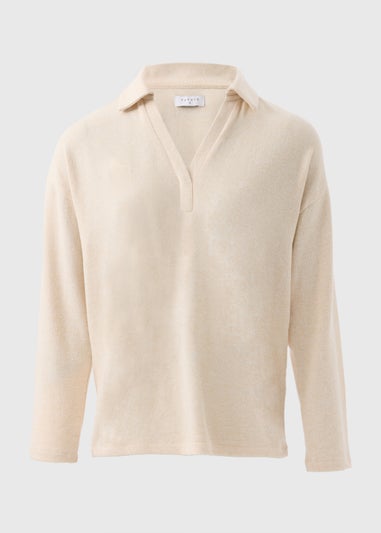 Beige Collared V-Neck Top