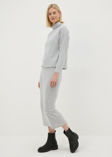 Grey Ribbed Soft Touch High Neck Top